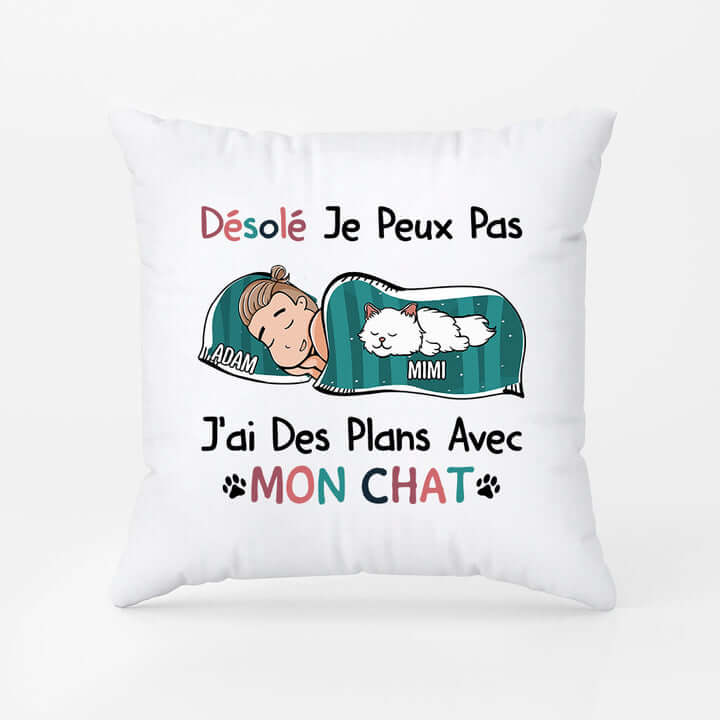 Idée cadeau homme 40 ans Coussin J'ai Des Plans Avec Mon Chat Personnalisé